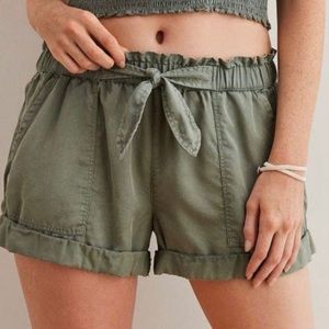Aerie paper bag waist chambray shorts